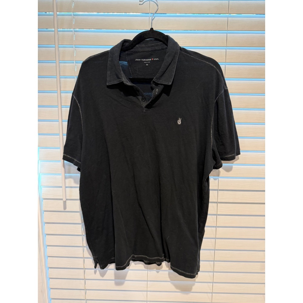 John Varvatos USA Mens XL Black Peace Sign Polo Shirt Contrast Stitch K1381N2B